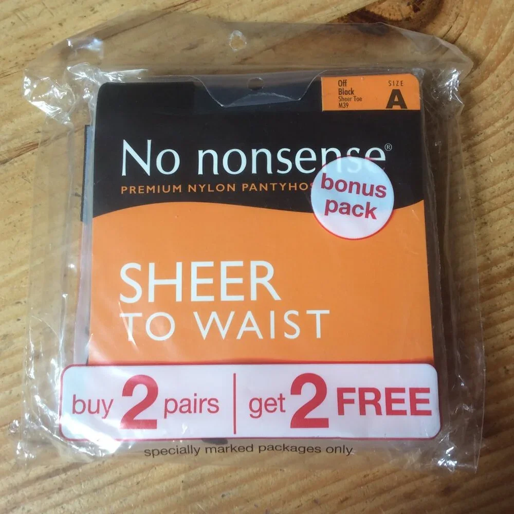 No Nonsense VTG Sheer to Waist NWT Off Black Nylon Pantyhose 4 Pair Size A